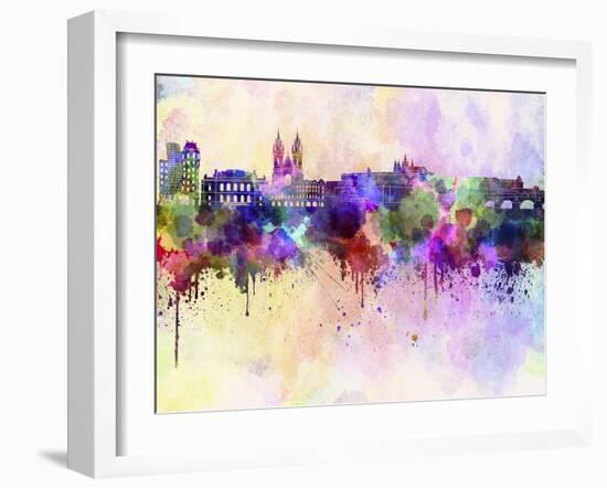 Prague Skyline in Watercolor Background-paulrommer-Framed Art Print