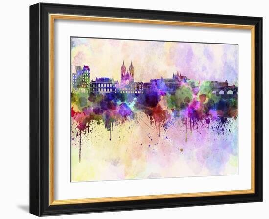 Prague Skyline in Watercolor Background-paulrommer-Framed Art Print