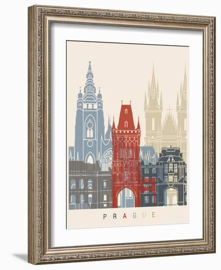 Prague Skyline Poster-paulrommer-Framed Art Print