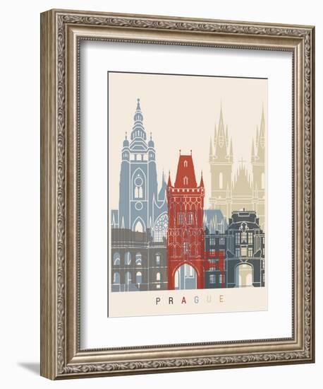 Prague Skyline Poster-paulrommer-Framed Art Print