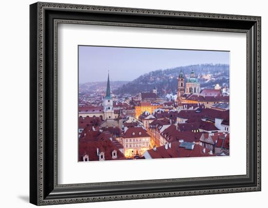 Prague - St. Nicolas Church and Rooftops of Little Quarter in Winter-null-Framed Premium Photographic Print