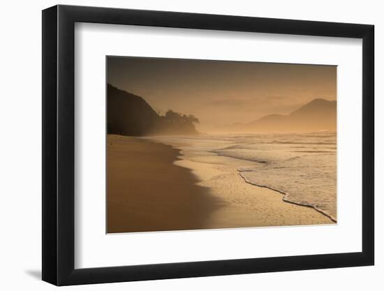 Praia Das Toninhas in Ubatuba at Sunrise, with the Serra Do Mar Mountain Range in the Background-Alex Saberi-Framed Photographic Print