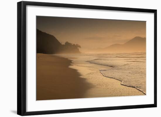 Praia Das Toninhas in Ubatuba at Sunrise, with the Serra Do Mar Mountain Range in the Background-Alex Saberi-Framed Photographic Print