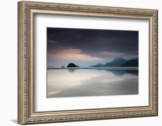 Praia Do Estaleiro with the Serra Do Mar Mountain Range Reflected in the Ocean at Sunset-Alex Saberi-Framed Photographic Print