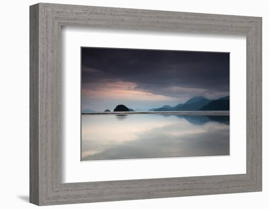 Praia Do Estaleiro with the Serra Do Mar Mountain Range Reflected in the Ocean at Sunset-Alex Saberi-Framed Photographic Print