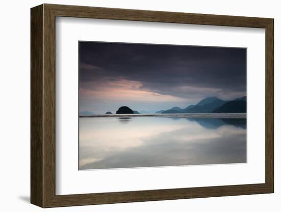 Praia Do Estaleiro with the Serra Do Mar Mountain Range Reflected in the Ocean at Sunset-Alex Saberi-Framed Photographic Print