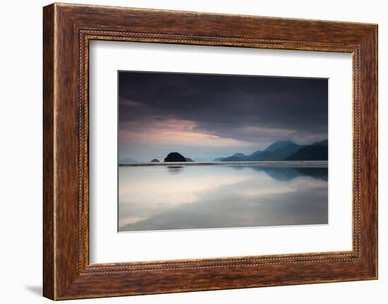 Praia Do Estaleiro with the Serra Do Mar Mountain Range Reflected in the Ocean at Sunset-Alex Saberi-Framed Photographic Print