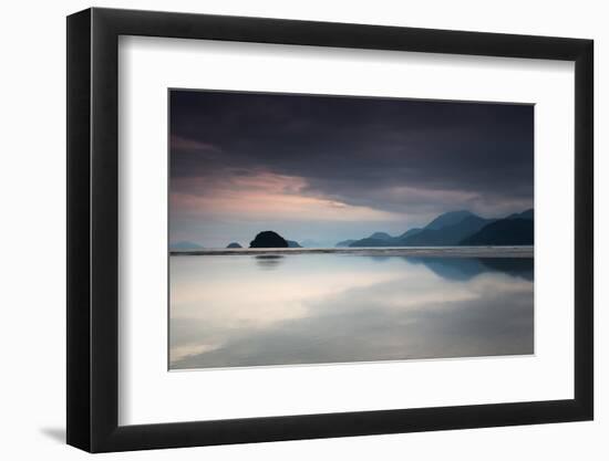 Praia Do Estaleiro with the Serra Do Mar Mountain Range Reflected in the Ocean at Sunset-Alex Saberi-Framed Photographic Print