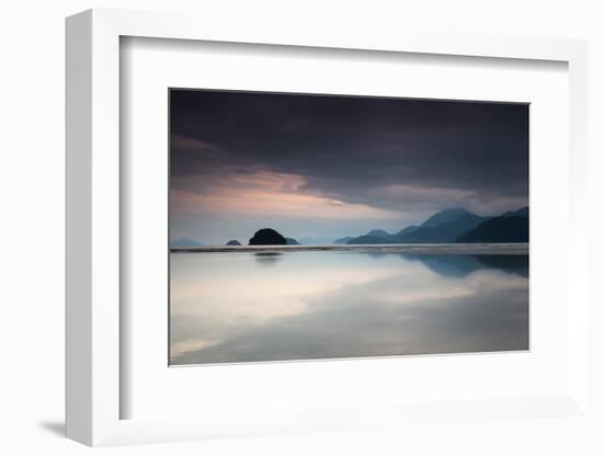 Praia Do Estaleiro with the Serra Do Mar Mountain Range Reflected in the Ocean at Sunset-Alex Saberi-Framed Photographic Print