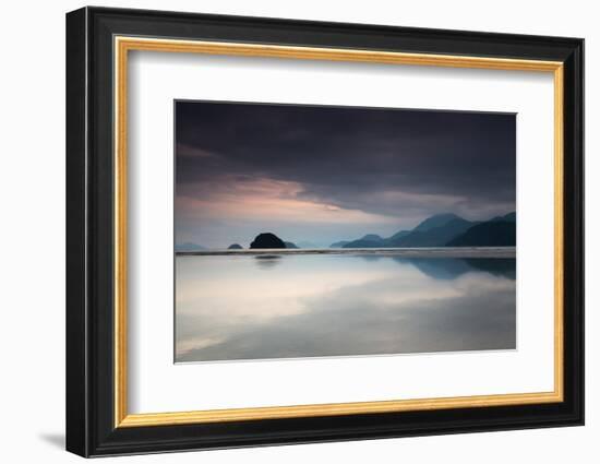 Praia Do Estaleiro with the Serra Do Mar Mountain Range Reflected in the Ocean at Sunset-Alex Saberi-Framed Photographic Print