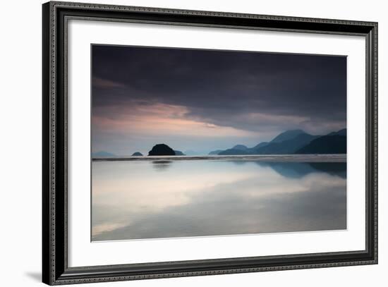 Praia Do Estaleiro with the Serra Do Mar Mountain Range Reflected in the Ocean at Sunset-Alex Saberi-Framed Photographic Print