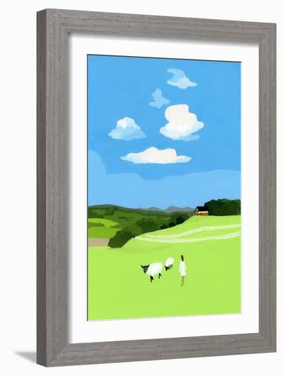 Prairie and sheep-Hiroyuki Izutsu-Framed Giclee Print