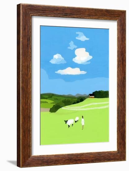 Prairie and sheep-Hiroyuki Izutsu-Framed Giclee Print