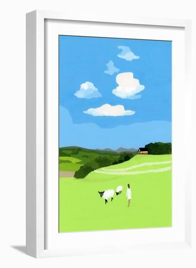 Prairie and sheep-Hiroyuki Izutsu-Framed Giclee Print