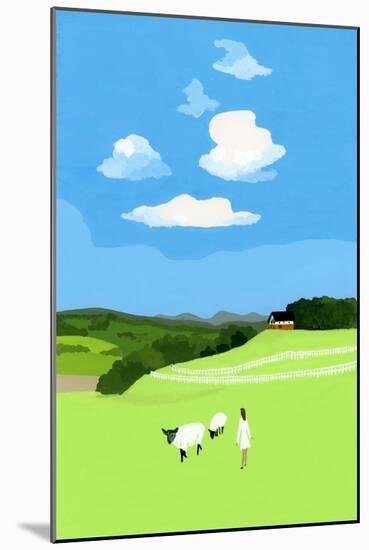 Prairie and sheep-Hiroyuki Izutsu-Mounted Giclee Print