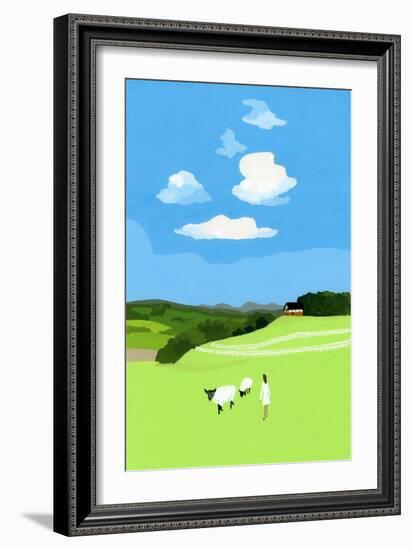 Prairie and sheep-Hiroyuki Izutsu-Framed Giclee Print