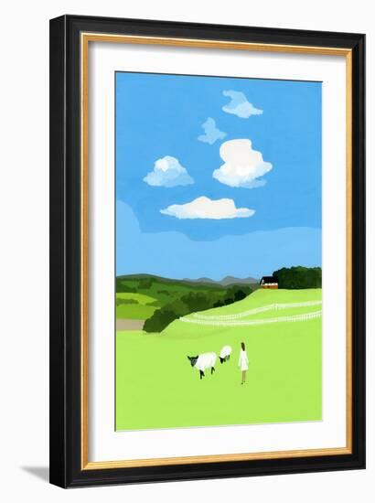 Prairie and sheep-Hiroyuki Izutsu-Framed Giclee Print