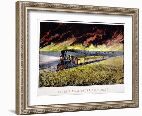 Prairie Fires of the Great West, USA, 1871-Currier & Ives-Framed Giclee Print