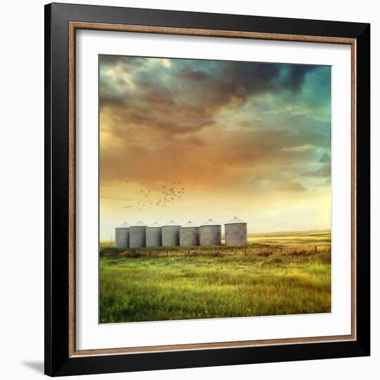 Prairie Grain Silos in Late Summer-Sandralise-Framed Photographic Print