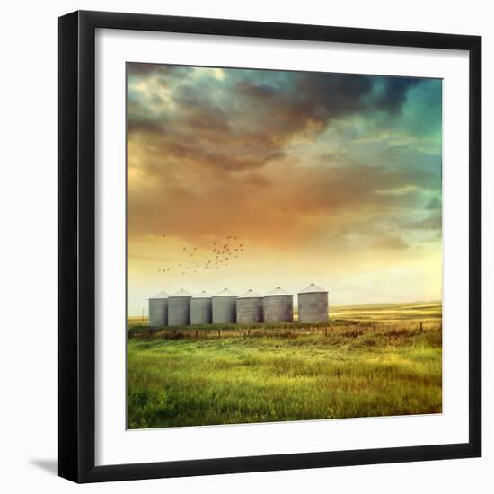 Prairie Grain Silos in Late Summer-Sandralise-Framed Photographic Print