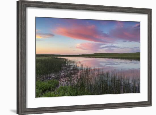 Prairie pond at sunrise in Garfield County near Jordan, Montana, USA-Chuck Haney-Framed Photographic Print