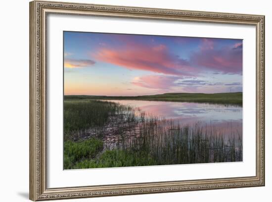 Prairie pond at sunrise in Garfield County near Jordan, Montana, USA-Chuck Haney-Framed Photographic Print