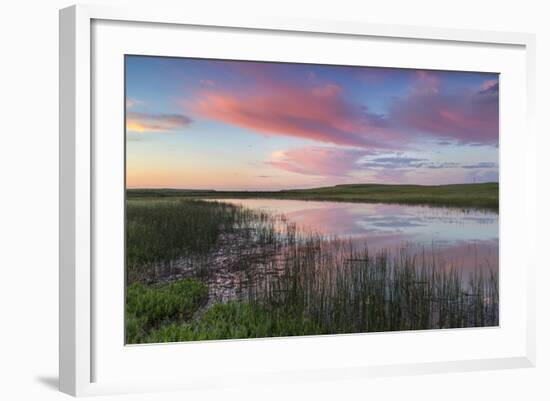 Prairie pond at sunrise in Garfield County near Jordan, Montana, USA-Chuck Haney-Framed Photographic Print