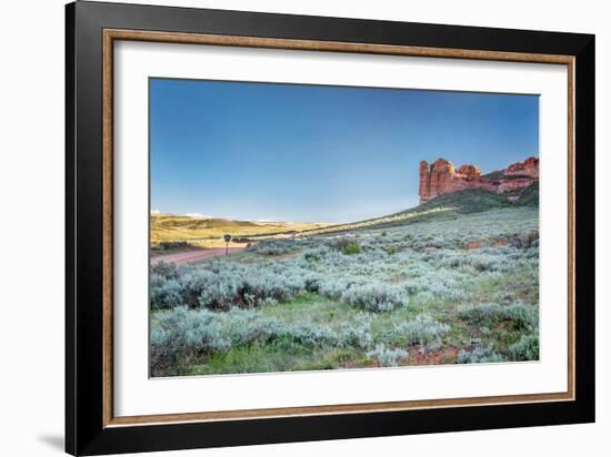 Prairie, Shrubland and Sandstone Rock Formation in Northern Colorado near Wyoming Border - Sand Cre-PixelsAway-Framed Photographic Print