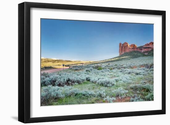 Prairie, Shrubland and Sandstone Rock Formation in Northern Colorado near Wyoming Border - Sand Cre-PixelsAway-Framed Photographic Print