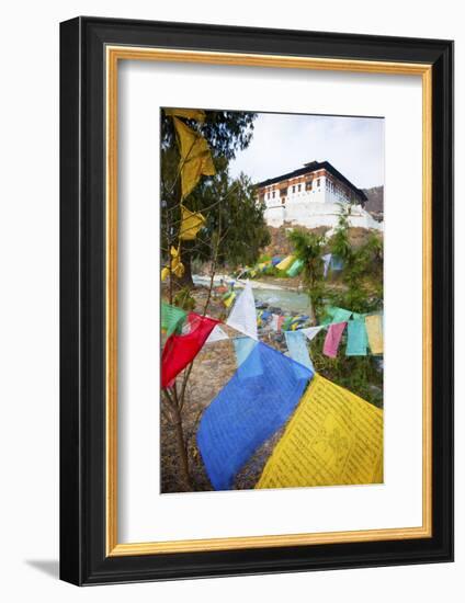 Prayer Flags and Rinpung Dzong, Paro District, Bhutan, Asia-Jordan Banks-Framed Photographic Print