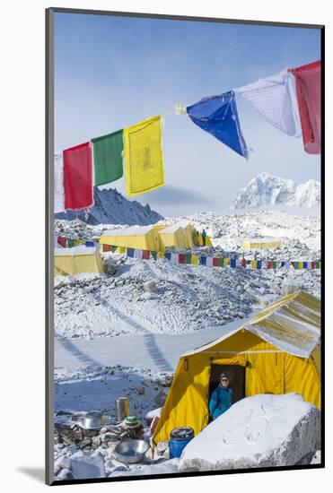 Prayer Flags and the Everest Base Camp at the End of the Khumbu Glacier That Lies at 5350M-Alex Treadway-Mounted Photographic Print