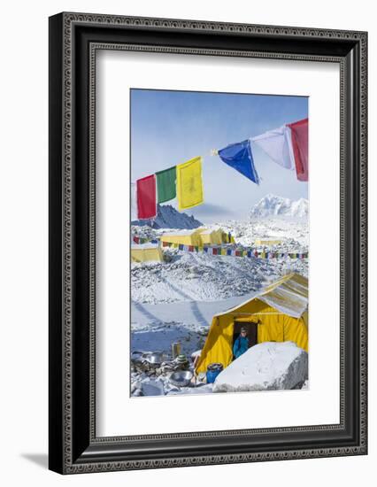 Prayer Flags and the Everest Base Camp at the End of the Khumbu Glacier That Lies at 5350M-Alex Treadway-Framed Photographic Print