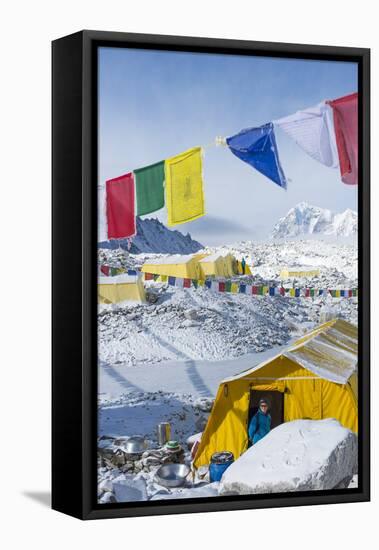 Prayer Flags and the Everest Base Camp at the End of the Khumbu Glacier That Lies at 5350M-Alex Treadway-Framed Premier Image Canvas