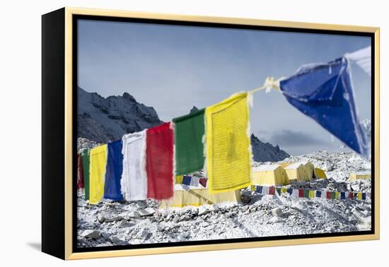 Prayer Flags and the Everest Base Camp at the End of the Khumbu Glacier That Lies at 5350M-Alex Treadway-Framed Premier Image Canvas