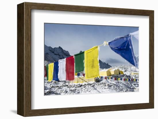 Prayer Flags and the Everest Base Camp at the End of the Khumbu Glacier That Lies at 5350M-Alex Treadway-Framed Photographic Print