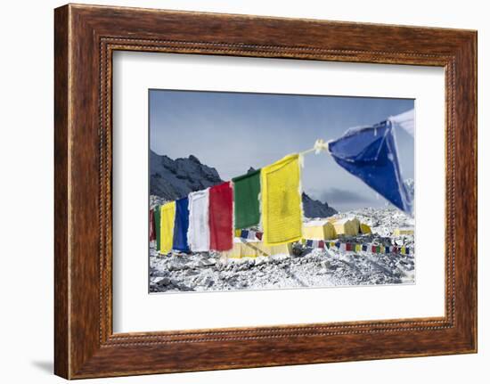 Prayer Flags and the Everest Base Camp at the End of the Khumbu Glacier That Lies at 5350M-Alex Treadway-Framed Photographic Print