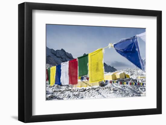 Prayer Flags and the Everest Base Camp at the End of the Khumbu Glacier That Lies at 5350M-Alex Treadway-Framed Photographic Print