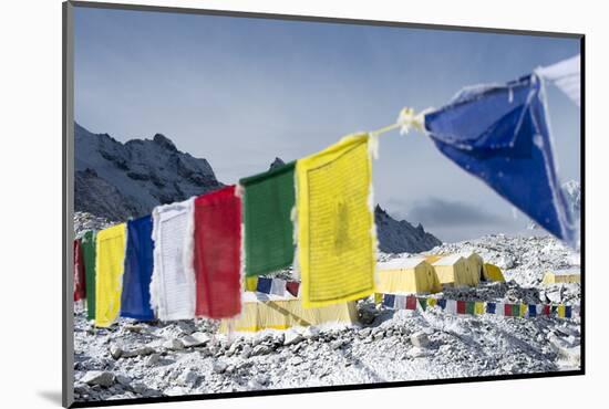 Prayer Flags and the Everest Base Camp at the End of the Khumbu Glacier That Lies at 5350M-Alex Treadway-Mounted Photographic Print