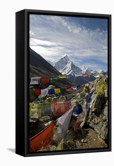 Prayer Flags, Everest Base Camp Trail, Peak of Ama Dablam, Nepal-David Noyes-Framed Premier Image Canvas