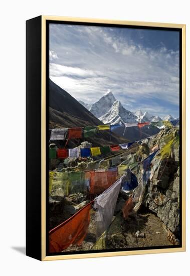 Prayer Flags, Everest Base Camp Trail, Peak of Ama Dablam, Nepal-David Noyes-Framed Premier Image Canvas