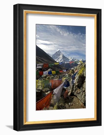 Prayer Flags, Everest Base Camp Trail, Peak of Ama Dablam, Nepal-David Noyes-Framed Photographic Print