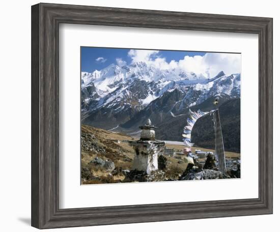 Prayer Flags on Kyanjin Gompa, Langtang, Himalayas, Nepal-Tony Waltham-Framed Photographic Print