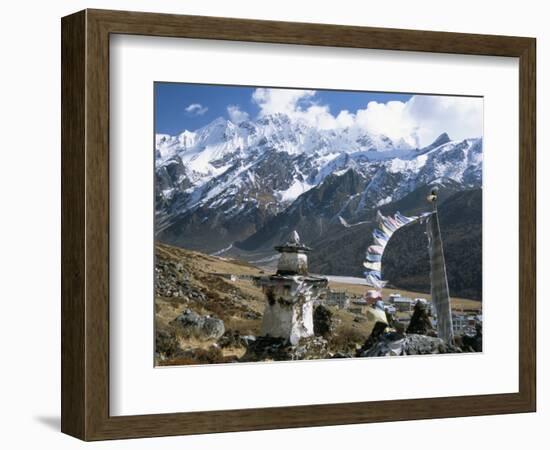 Prayer Flags on Kyanjin Gompa, Langtang, Himalayas, Nepal-Tony Waltham-Framed Photographic Print