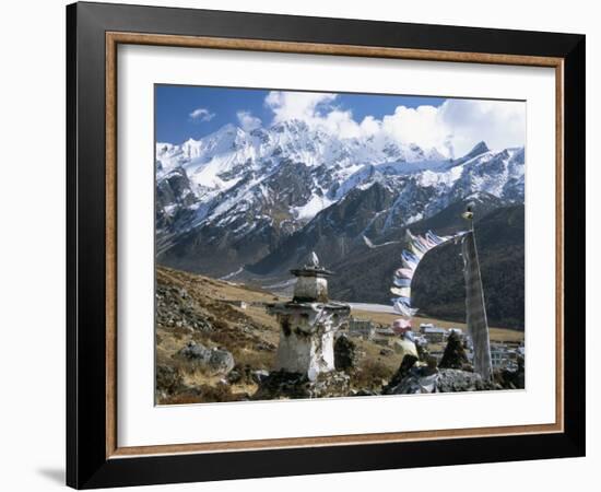 Prayer Flags on Kyanjin Gompa, Langtang, Himalayas, Nepal-Tony Waltham-Framed Photographic Print