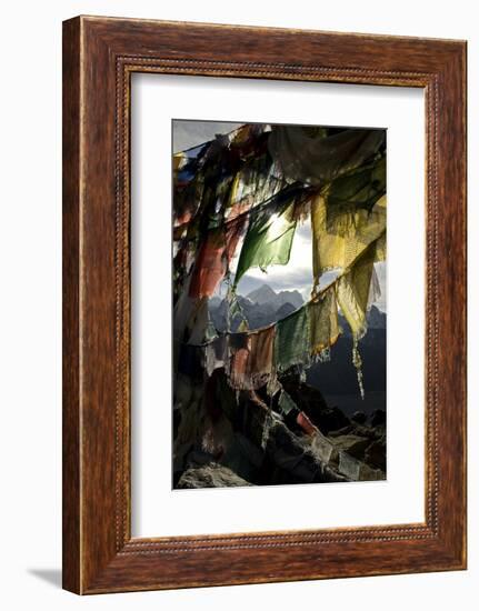 Prayer Flags on Summit of Gokyo Ri, Everest Region, Mt Everest, Nepal-David Noyes-Framed Photographic Print