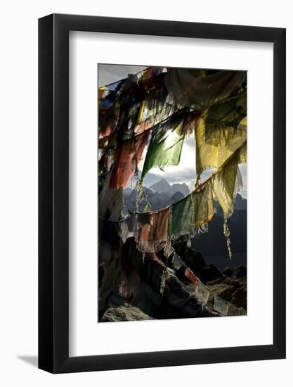 Prayer Flags on Summit of Gokyo Ri, Everest Region, Mt Everest, Nepal-David Noyes-Framed Photographic Print