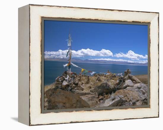 Prayer Flags Over Sky Burial Site, Lake Manasarovar (Manasarowar), Tibet, China-Anthony Waltham-Framed Premier Image Canvas