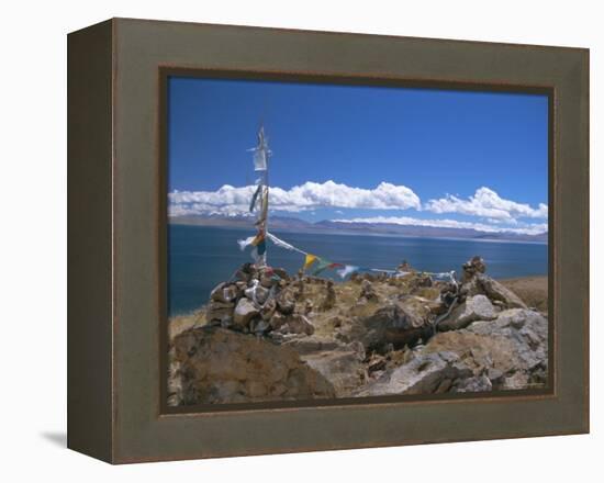 Prayer Flags Over Sky Burial Site, Lake Manasarovar (Manasarowar), Tibet, China-Anthony Waltham-Framed Premier Image Canvas