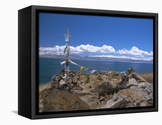 Prayer Flags Over Sky Burial Site, Lake Manasarovar (Manasarowar), Tibet, China-Anthony Waltham-Framed Premier Image Canvas