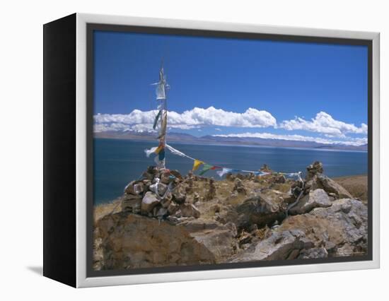 Prayer Flags Over Sky Burial Site, Lake Manasarovar (Manasarowar), Tibet, China-Anthony Waltham-Framed Premier Image Canvas